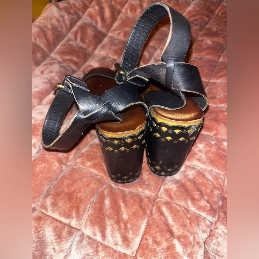 Ash Vanina Wooden and Leather Wedge Sandals